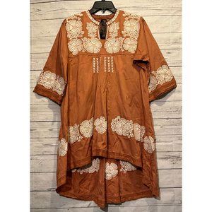 Free People New Romantics Womens Doll Face Tunic Dress Tan Mini Embroidered